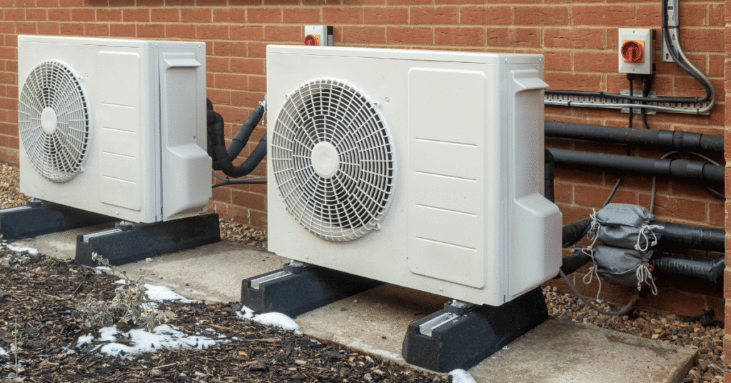 Image shows air source heat pumps
