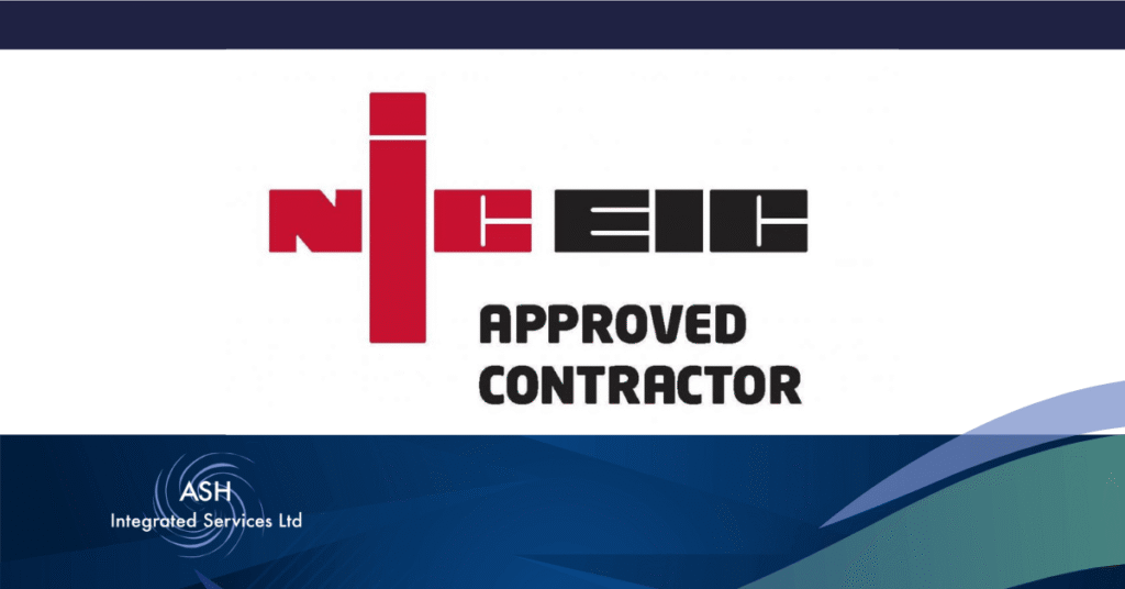 NICEIC approved Contractor Logo on ASH Integrated Services Background