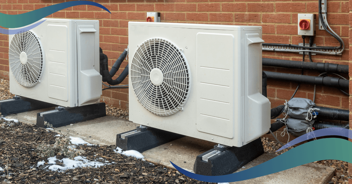 Image shows air source heat pumps